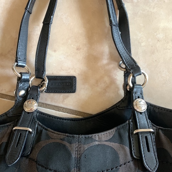 Coach Signature F16175 Black/Brown Sateen Bag & Matching Wrislet - Picture 5 of 16